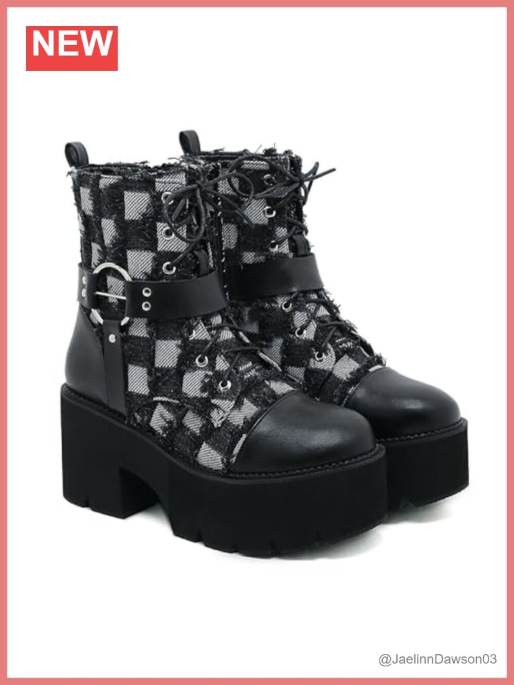 Women's Faux Leather Splice Chunky Heel Goth Ankle Boots with Side Zipper